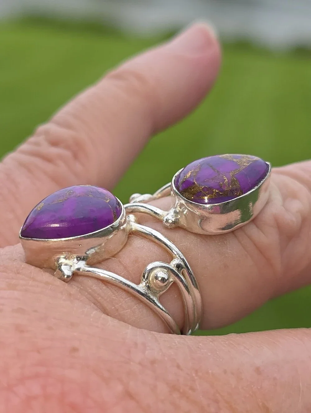 Purple Copper Turquoise Double-Stone Ring In 925 Sterling Silver (7)